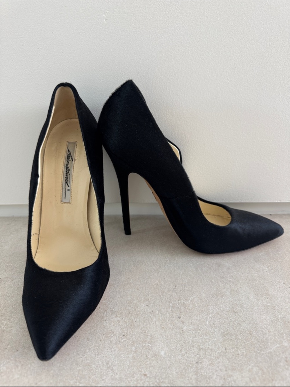 Brian Atwood RARE COWHIDE Black Pointed-Toe Stiletto Pumps